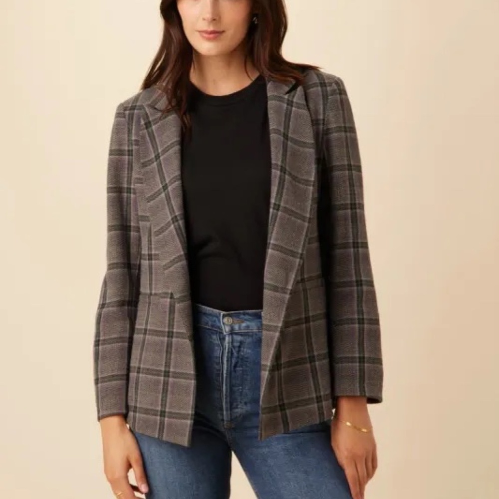 NWT Amour Vert Pippa Upcycled Wool Purple Plaid Blazer